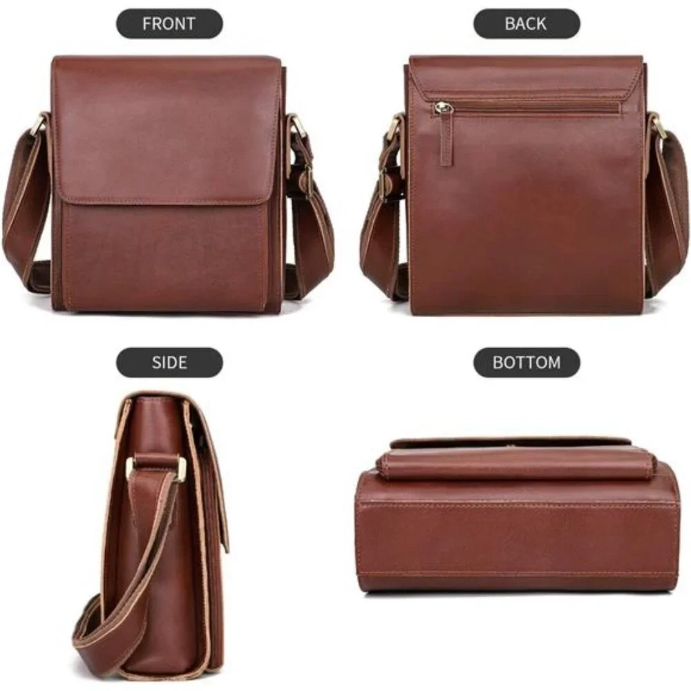 Leather Messenger Shoulder Crossbody Bag for Men Work Business Vintage Magnetic